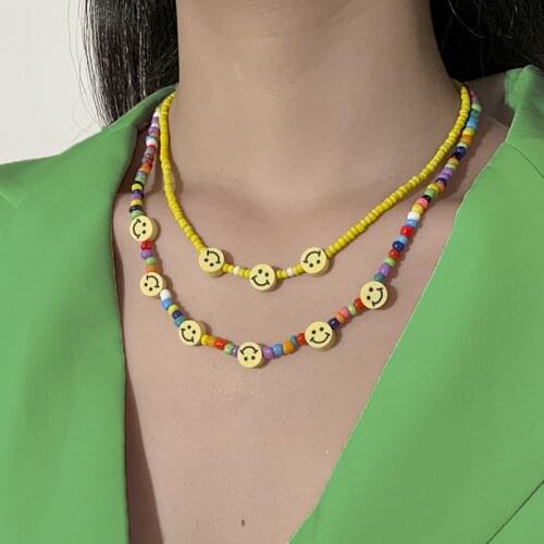 Y2K Jewelry Rainbow Smiley Necklace For Women Beads Bohemian Nostalgia DIY Vintage Necklace Charms 90s Aesthetic New Gifts 2021