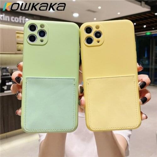 Kowkaka Card Holder Camera Protection Phone Case For IPhone 11 Pro Max X XR XS Max 7 8 Plus Candy Color Soft Silicone Back Cover