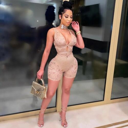 2021 New Arrival Fashion Design Playsuits Solid Embroidery V-neck Sleeveless Summer Sexy Club Bodycon Rompers