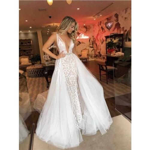 LORIE Sexy Wedding Dress 2019 Long Train Robe de soiree Sweet Dream Bridal Dress Deep V Neck High Quality Wedding Gowns
