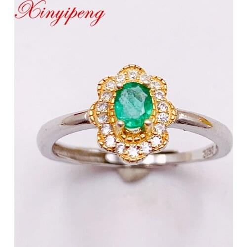 Xin Yipeng Fine Gem Jewelry Real S925 Sterling Silver Inlaid 4×5mm Natural Emerald Ring Anniversary Gift For Women Free Shipping