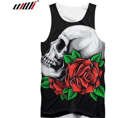 UJWI Vest Man New Personality 3D Sleeveless Rose flower Skulls Shirt Printed Rose flower Streetwear 5XL Garment Men Tank Tops