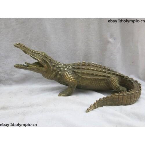 11" China brass copper carved fine fierce Chinese alligator Sculpture Statue