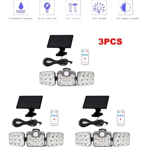 3pcs 138 led remote seperable Super Bright Solar Separation Lights Outdoor Waterproof 3 Head Motion Sensor Solar Wall Lamp with