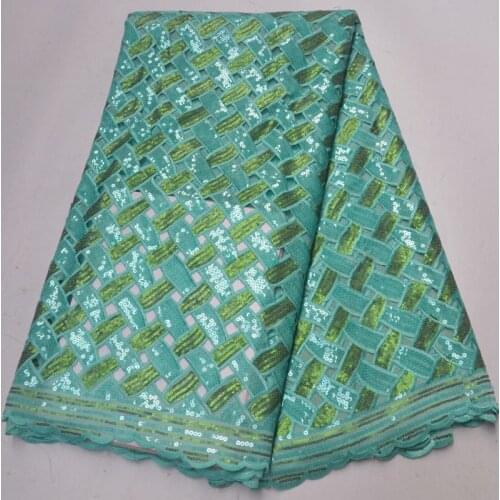5yards/pc) high quality African handcut organza lace fabric mint green sequins lace with fully embroidery for party dress OP145