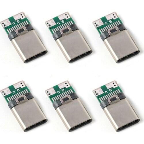 6Pcs 5A 30V USB 3.1 Type C Male DIY Solder Plug Connector Socket Attached PC Board