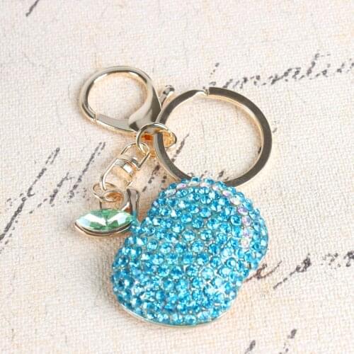 Apple Fruit Leaf Bule Crystal Rhinestone Charm Pendant Purse Bag Car Key Ring Chain Creative Wedding Party Christmas Gift