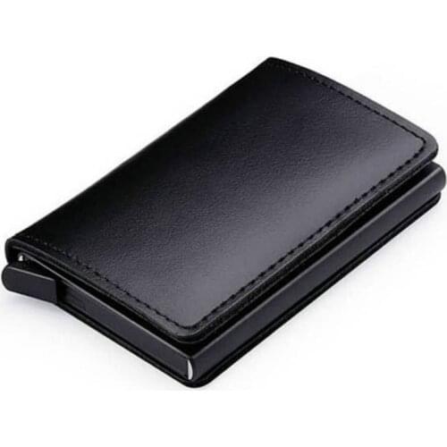 BISI GORO New Genuine Leather Wallet Slim Business Card Holder RFID Blocking Mini Purse Vintage Antitheft Organizer Card Wallet