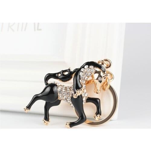 Black Running Horse Pendant Charm Rhinestone Crystal Purse Bag Keyring Key Chain Accessories Wedding Party Lover Friend Gift