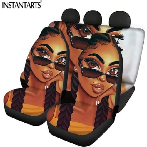 INSTANTARTS Melanin Poppin Afro Girls Front/Back Car Seat Covers Full Set Black Art Design Auto Seat Protector Car Accesorios