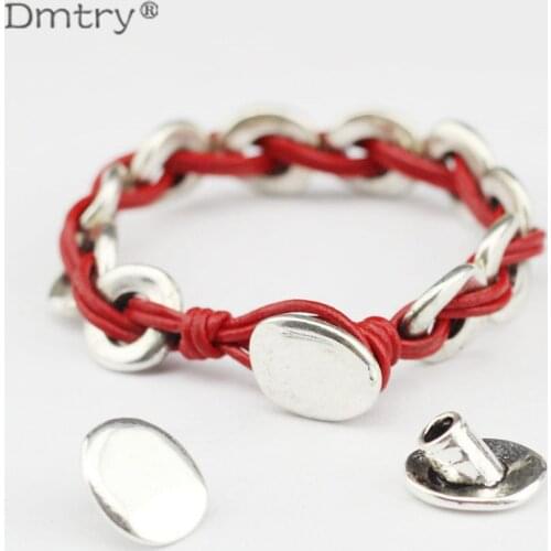 Dmtry 10pcs Trendy 4mm Round Leather Cord Diy Bracelet Jewelry End Clasp Ancient Silver Making Material Accessories LC0025