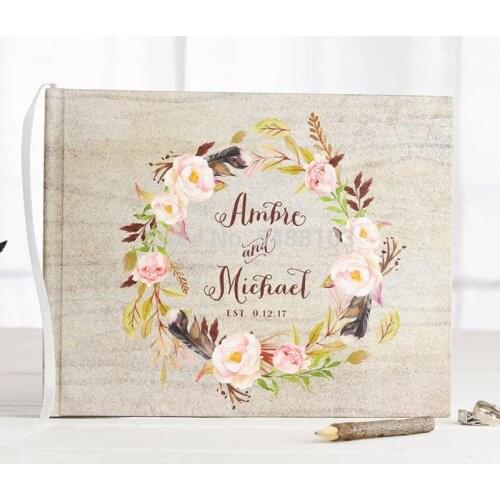 Personalized White Guestbook,Flower Wedding Guest Book Alternatives,Wedding Guestbook Album,Custom Wood Look Printable Guestbook