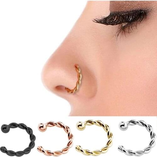 Punk Stainless Steel Fake Nose Ring C Clip Lip Ring Earring Helix Rook Faux Septum Body Jewelry Twist U Shape Fake Nose Ring