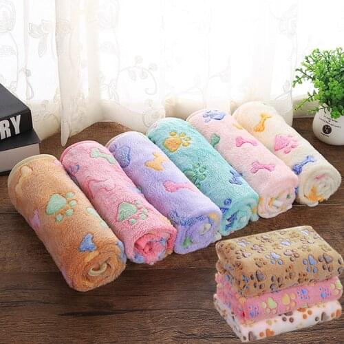 Cute Floral Pet Sleep Warm Paw Bone Print Towel Dog Cat Puppy Fleece Soft Pet Dog Beds Mat Pet supplies Blanket Towel