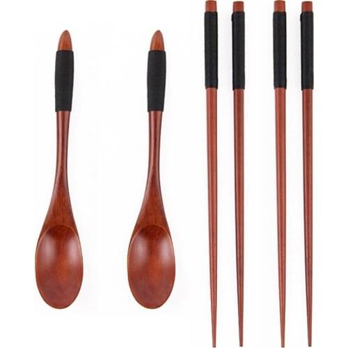 Kapmore 4Pcs Chopsticks Spoon Set Japanese Style Natural Wooden Flatware For Sushi Tableware Accessories