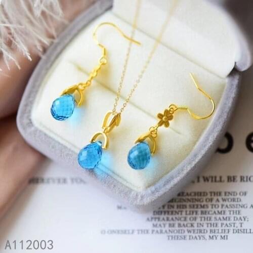 KJJEAXCMY Fine Jewelry 925 sterling silver inlaid natural blue topaz female pendant earring set popular supports test