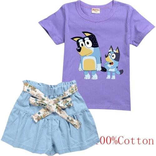 Bingo bluey Summer Toddler Girls Clothes Set Cartoon Cute Kids Party Dresses for Kids Clothing Princess Dress T-shirt+skirt