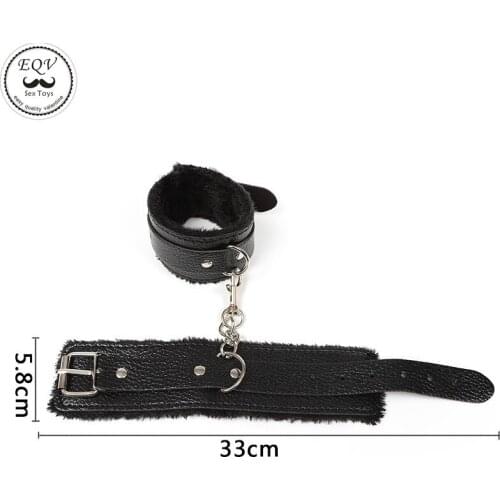 33*5.8cm Leather Handcuffs, Litchi Grain PVC Fluff Inner Restraints Sex Bondage Ankle Cuffs Bondage Slave Sex Toys for Couples