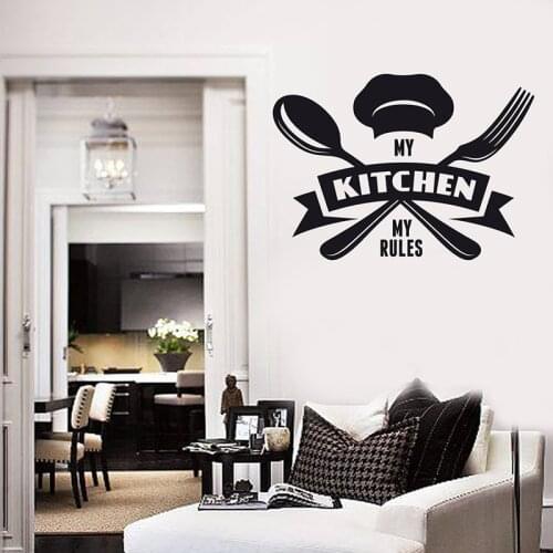 Kitchen Tagline Vinyl Wall Decal My Kitchen My Rules Cafe Restaurant Decor Sticker DIY Home Decoration Accessories Y26
