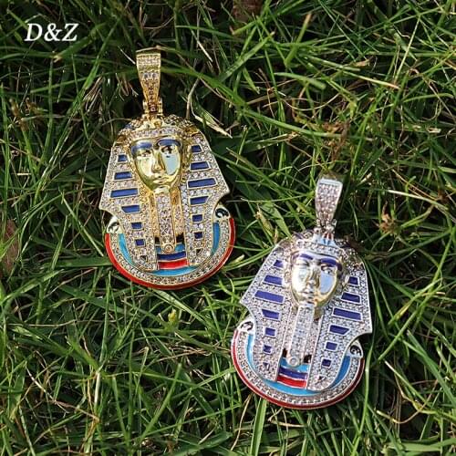 2021 New Iced Pharaoh Pendant & Necklace Iced Out Cubic Zircon Stones Gold Silver Color Hip Hop Charm Necklace Jewelry Gift