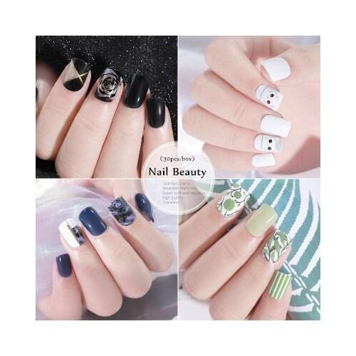 2020 New 30pcs Detachable False Nail Artificial Tips Set Full Cover On Nails Art Fake Reusable Short False Nails