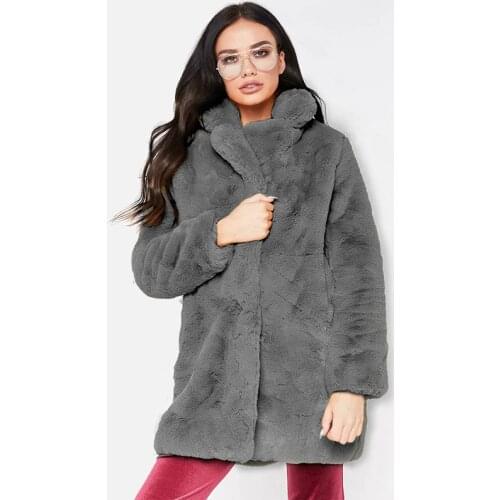 Solid Faux Fur Womens Coats Turn Down Collar Long Sleeve Female Overcoats 2020 Autumn Winter Casual Loose Fashion Ladies Tops