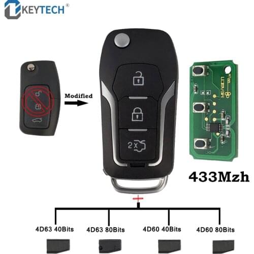 OkeyTech 3 buttons 433MHz Modified Flip Folding Car Remote Full key For Ford Focus 2 3 mondeo Fiesta HU100 Blade 4D60 4D63 Chip