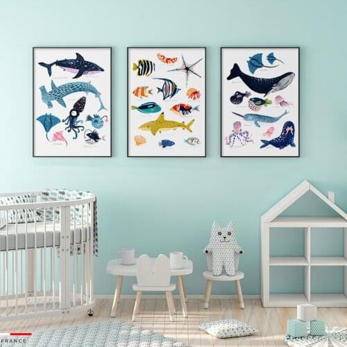 Octopus Walrus Starfish Scallop Squid Jellyfish Canvas Poster Nursery Wall Art Print Painting For Kid Bedroom Decoration Picture