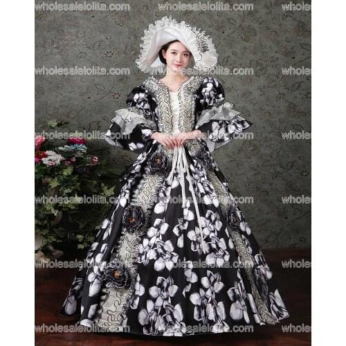 Renaissance Colonial Gothic Period Floral Jane Austen Dress Gown Princess Clothing