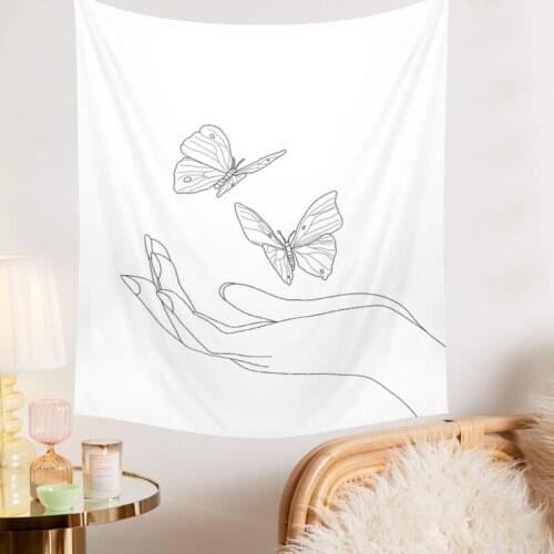 Butterfly Simple Painting Wall Tapestry Hanging Butterfly White Tapestry Wall Decor Girls Drom Room Decor INS Home Decoration