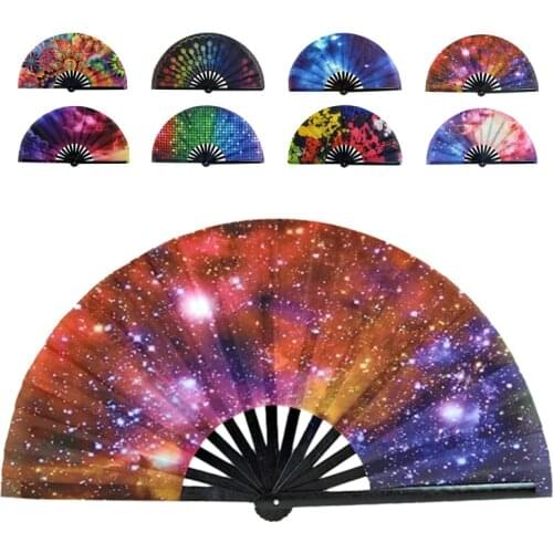 Chinese Style Hand Fan Colored Geometric Printing Folding Fans Dance Carnival Festival Wedding Party Favor Kung Fu Fan