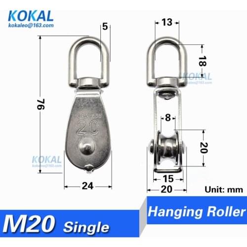 [S-M20] Hot Sale 1pcs Stainless Steel Pulley M20 Single Wheel Swivel Lifting Rope Pulley Set Bearing Lifting Wheel Tools