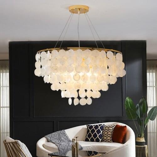 Modern Shell Chandelier Gold Chrome Metal Living Room Restaurant Hanging Light Fixtures Hotel Hall Hanglamp Luminaire Suspension