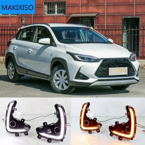 2PCS LED Daytime Running Light For Toyota Yaris 2020 2021 Dynamic Turn Yellow Signal Relay Car 12V LED DRL Day Light