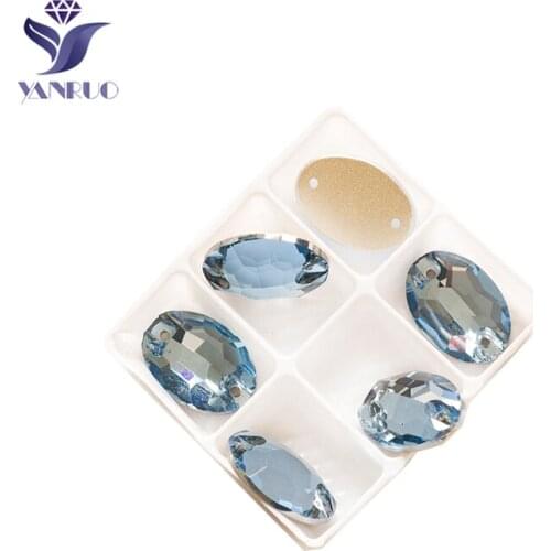 YANRUO 3210 Oval Aquamarine Stones And Crystal Rhinestones Sewing Stones Needlework Clothing Dress Crystal For Crystals Shoes