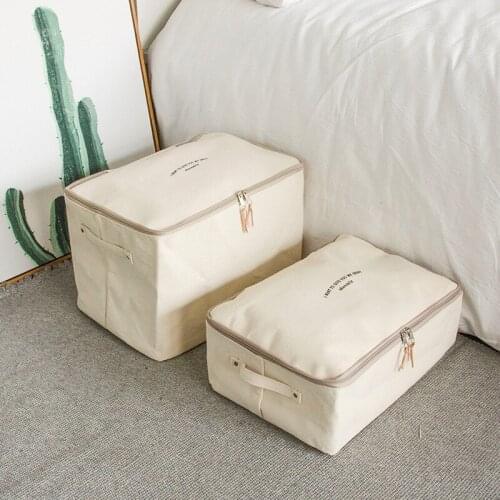 2PCS / LOT Simple Series Thick Canvas Storage Box Zipper Lidded Quilt Clothing Organizer Box Travel Storage Bag