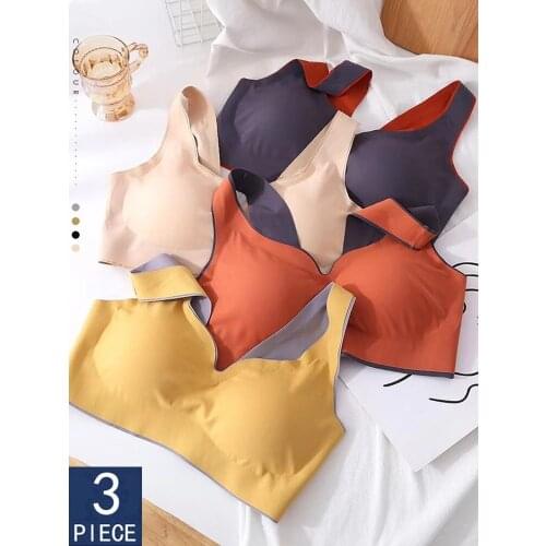 3 Pcs Latex Seamless Bra Push Up Bralette Underwear Bras For Women Cooling Gathers Shock-proof Female Intimate Comfortable Bra