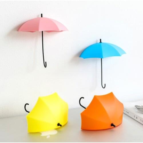 3Pcs Creative Umbrella Design Home Decor Wall Hooks Self Adhesive Kitchen Sticky Holder Key Holder