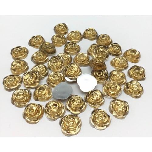 50pcs 14mm Acrylic Shiny Gold Rose Flower Flatbacks With Silver Back Embellishments DIY Phone Decorations Scrapbooking Crafts