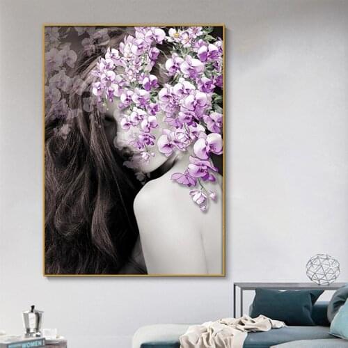 Flower Character Woman Abstract Canvas Painting Abstract Wall Art Poster Print Modern Decorative Picture Living Room Decoration