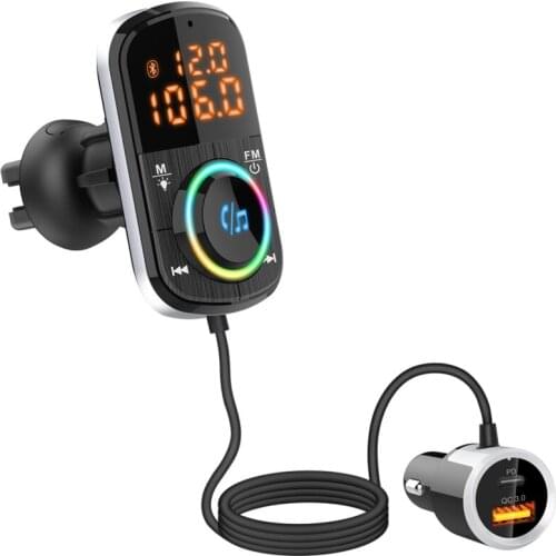 Bluetooth 5.0 FM Transmitter Wireless Radio Adapter Car Mp3 Player Handsfree Car Kit PD3.0/QC3.0 Fast Charge Dual LCD Display