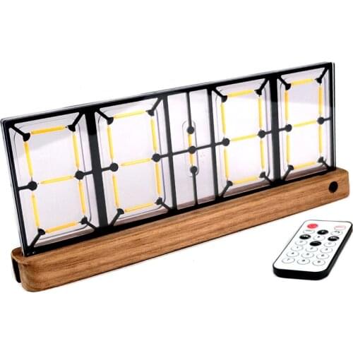 Remote control filament clock, hollow clock, LED desk clock, simple and modern creative ornaments, solid wood base