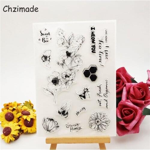 Chzimade Transparent Stamps Flower Bee Rubber Silicone Seal 11x16cm For DIY Scrapbooking Card Making Album Decoroation Crafts