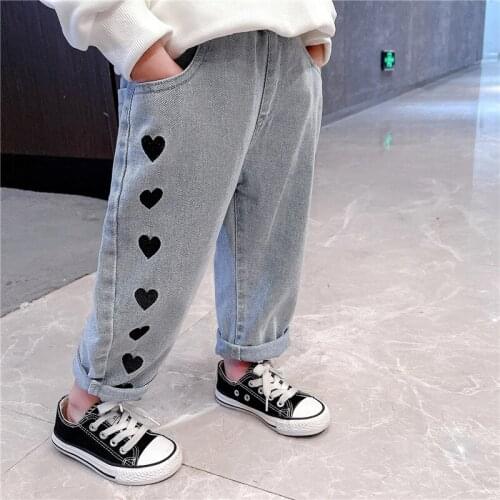 Girls love jeans new children clothing foreign style kids spring autumn fashion loose elastic Waist Denim pants