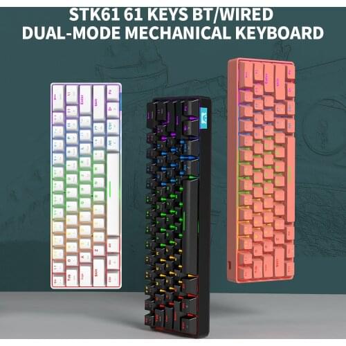 STK61 Dual-mode Gaming Mechanical Keyboard BT&Wired Mixed 61 Keys Mechanical Keyboard Light Gaming Office Mechanical Keyboard