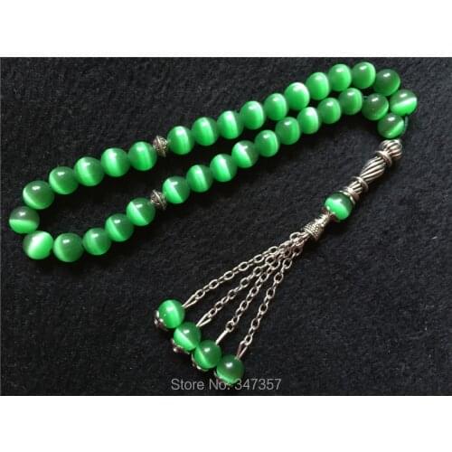 Islamic 33 prayer Beads Bracelet Green Yellow White Cats Eye Stone Rosary Allah misbaha sibha tesbih tespeeh