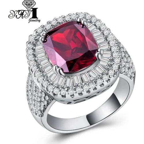 YaYI Fine Jewelry Fashion Princess Cut 100% Red Corundum White Zircon Silver Color Engagement Wedding Party Precious Gift Rings