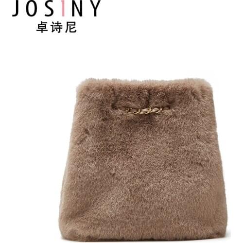JOSINY Fashion Solid Color Shoulder Underarm Bag Women Plush Soft Fashion Fluffy Female Totes Handbag