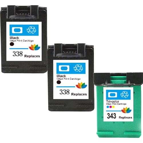 3PK Compatible HP 338 343 Refilled Ink Cartridge For PSC 1510 1513 1600 1610 2300 2600 2610 Photosmart C3100 C3110 C3150 C3180
