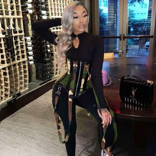 Bangniweigou Fall Winter Long Sleeve Jumpsuit Camo Belted Corset Casual Streetwear Women Clothes 2020 Sport Slim Zip Up Overalls